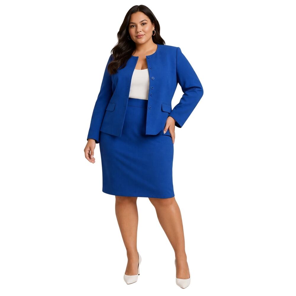 Calvin Klein Cobalt Blue Skirt Suit Set 20W NWT Blazer + Pencil Skirt Workwear